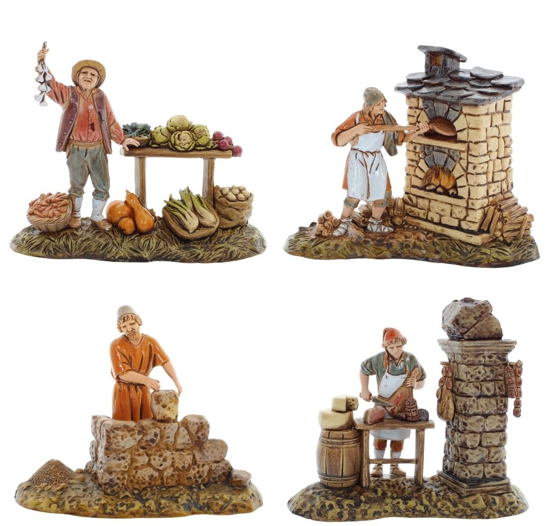 Moranduzzo Conjunto de 4 Oficios Napolitanos para Belén de 10 Cm Escala 1:20-Figuras de Belén Indestructibles-Estilo 700', Pintura Acabada a Mano, Producto Oficial, Escultor M. Landi