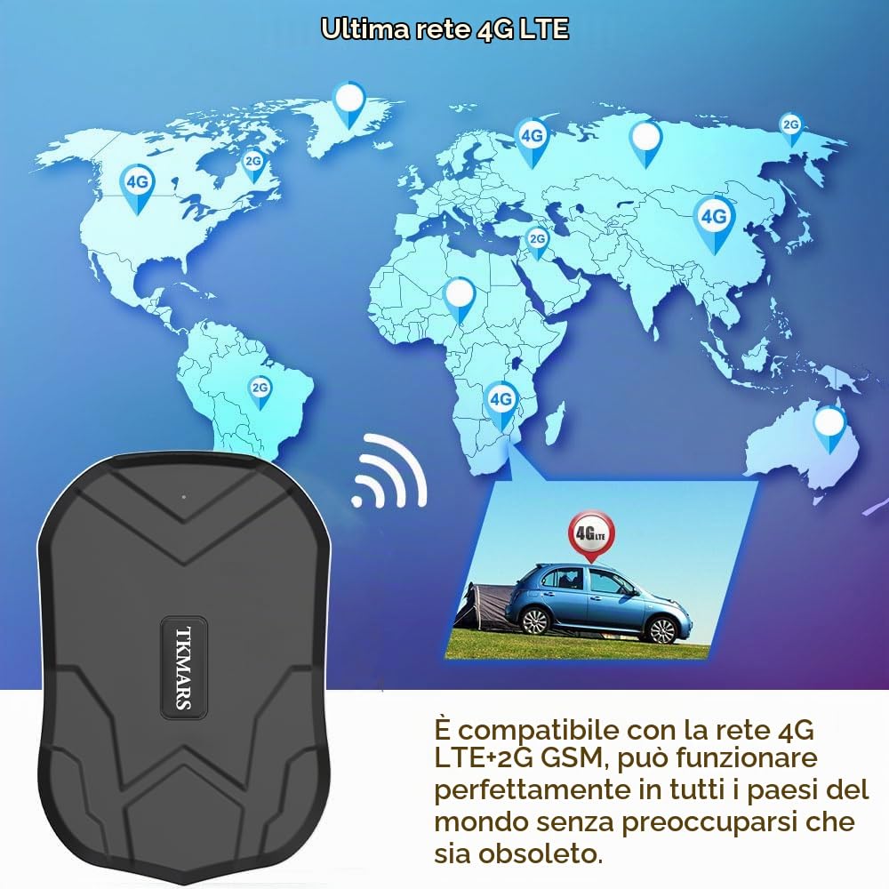 TKMARS 4G Localizzatore GPS per Auto, Moto con APP,Tracker gps con Microfono e Scheda SIM, 20000mAh Batteria a Lunga Durata (240 Giorni), Antifurto con Magnete, Geofencing，Monitoraggio in Tempo Reale