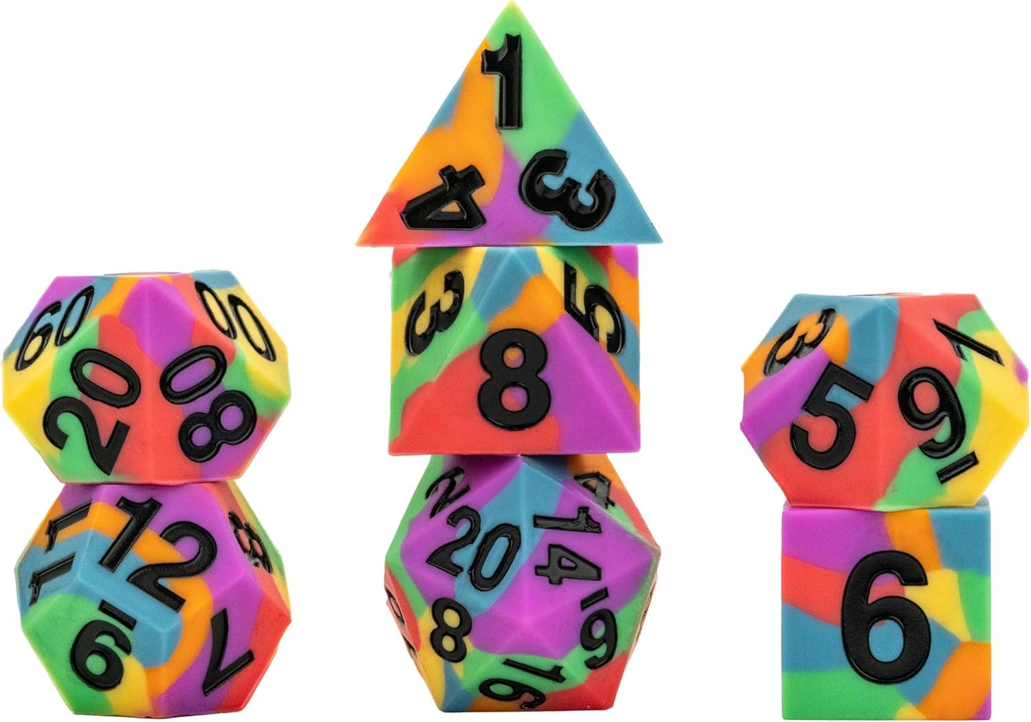 FanRoll by Metallic Dice Games 16mm Pride Sharp Edge Silicone Rubber Poly Dice Set: Rainbow Flag