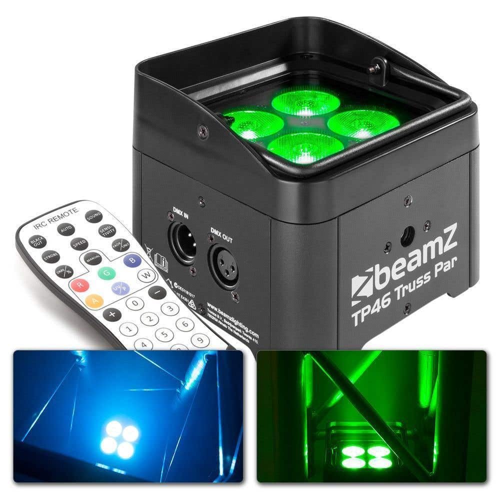 BeamZ TP46 PAR LED Spot 4er Set DMX Strahler, Scheinwerfer RGB mit UV Schwarzlicht Lichttechnik, Wandstrahler mit Fernbedienung, Uplight Bühnenbeleuchtung, Beleuchtung für Traversen