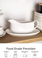Vista 4 de Nucookery - Salsera grande de 14 onzas con asa ergonómica - Salsera blanca de porcelana fina con pico antigoteo para gravy, salsa caliente, aliño