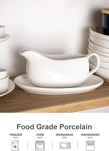 Miniatura 4 de Nucookery - Salsera grande de 14 onzas con asa ergonómica - Salsera blanca de porcelana fina con pico antigoteo para gravy, salsa caliente, aliño de