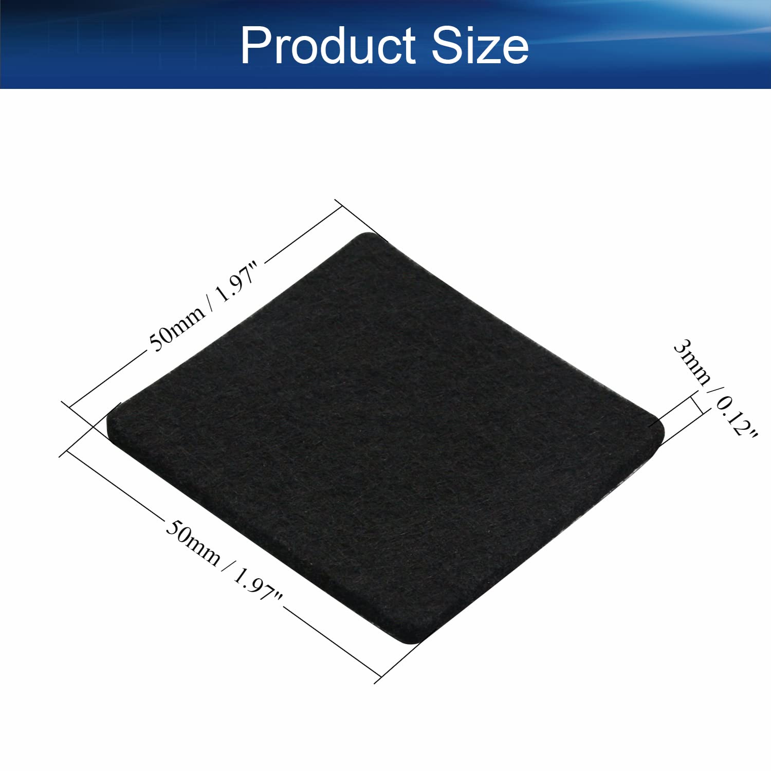Lot de 12 patins carrés en feutre adhésifs de 5 x 5 cm d'épaisseur pour armoire, chaise, canapé, pieds, protection du sol, noir