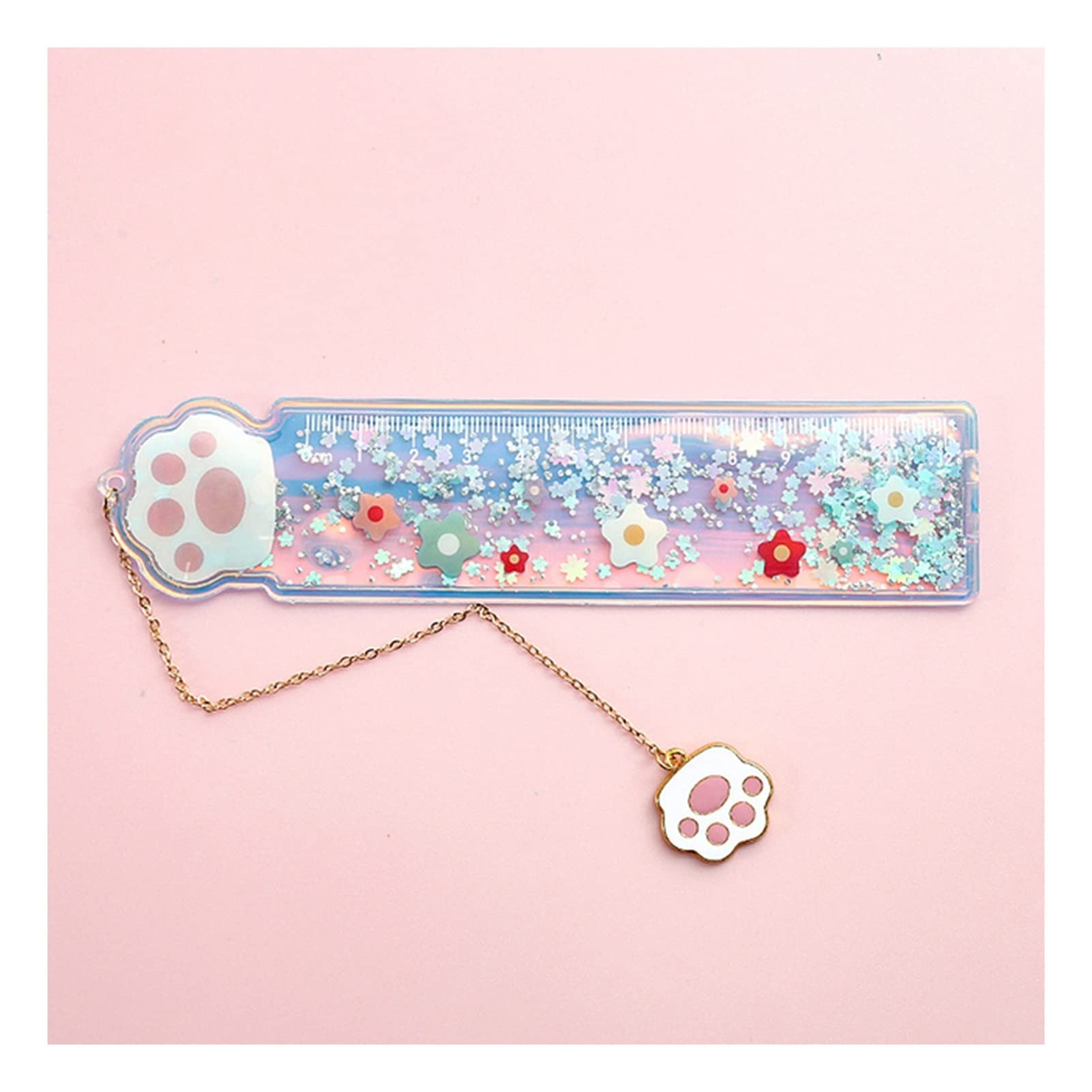 oiujhgCDS Rulers, Creative Cartoon Bookmark Cute Girl Cherry Flower Quicksand Plastic Ruler Measuring Straight Gift Stationery Set(A1)