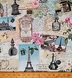 Timeless Treasures Cotton Paris Collage Eiffel Tower Letters Vintage Travel Cotton Fabric Print by The Yard (FLEUR-CD3000-MULTI)