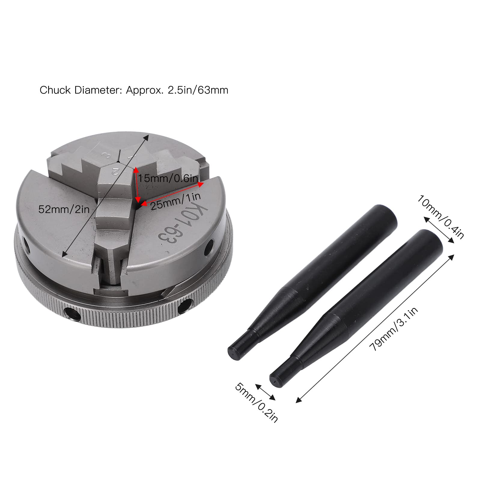 Cocoarm Mandril de Torno Mandril de Torno de Metal Manual de 3 Mordazas K01 63 45 Acero 2.5 Pulgadas Centrado Preciso Sujeción Ancha Fácil Instalación para Máquinas Herramienta Trabajos No Ferrosos