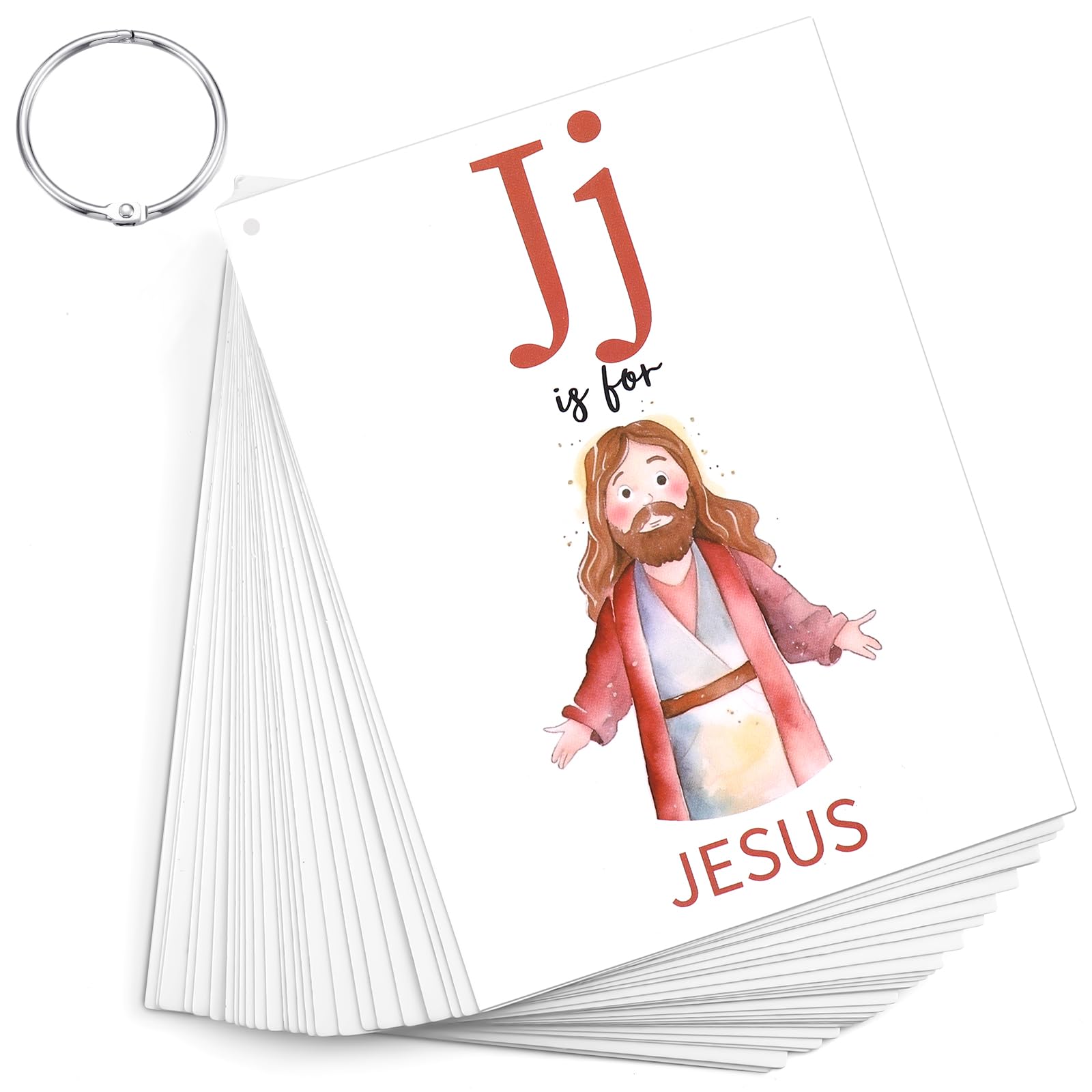 Skyygemm 26 Pcs Bible ABC Flash Cards Christian Bible Verse Alphabet Cards KJV Version Religious Scripture Memory with Stainless Steel Ring for Preschool Sunday School Toys Basket Suffers