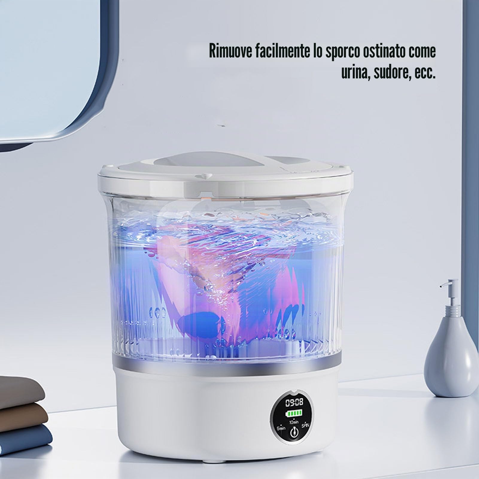Lavatrice Portatile, Mini Lavatrice per Biancheria Intima 3 Litri con Touch Screen a LED per Calzini per Vestiti per Bambini, Compatta per Dormitori di Appartamenti, Casa