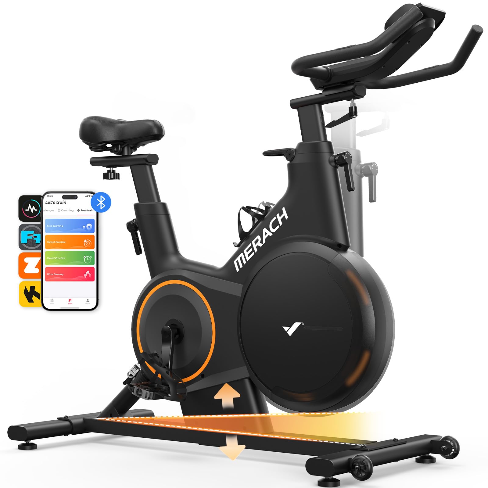 MERACH Heimtrainer Fahrrad mit Eigener App, Leises Hometrainer Fahrrad mit 16-facher Magnetwiderstand, Stoßdämpfender Luftkissensattel, Indoor Cycling Bike mit LCD-Monitor, für Kardiotraining zu Hause
