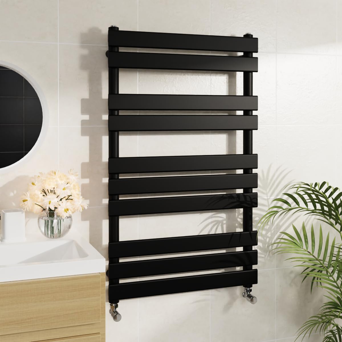 Warmehaus Minimalist Bathroom Flat Panel Heated Towel Rail Radiator Rad Black 1000x600mm - Modern Central Heating Space Saving Radiators - Perfect for Bathrooms