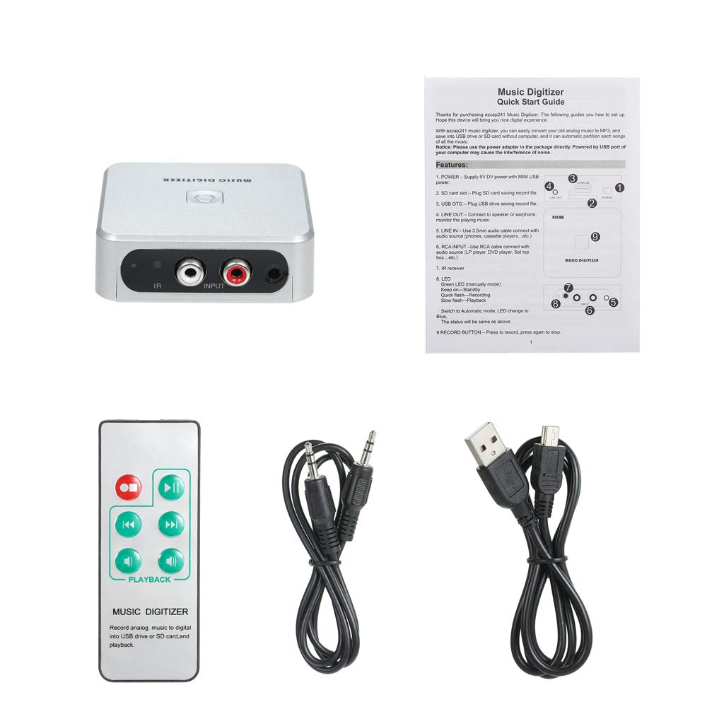Docooler Music digitalizzatore Music Player Registra musica analogica in scheda SD Unità USB Porta mini USB Riproduzione del telecomando