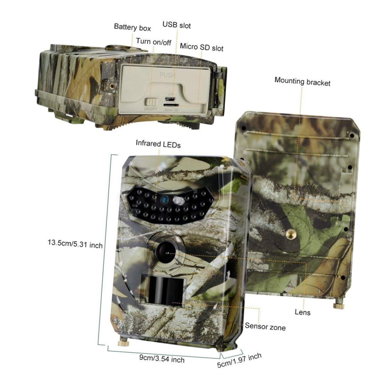 Mikikit Caméra de Chasse Étanche 1080p 26 LED Infrarouges, Plastique Robuste, Angle Pir 110°, pour Surveillance Extérieure et Observation Forestière