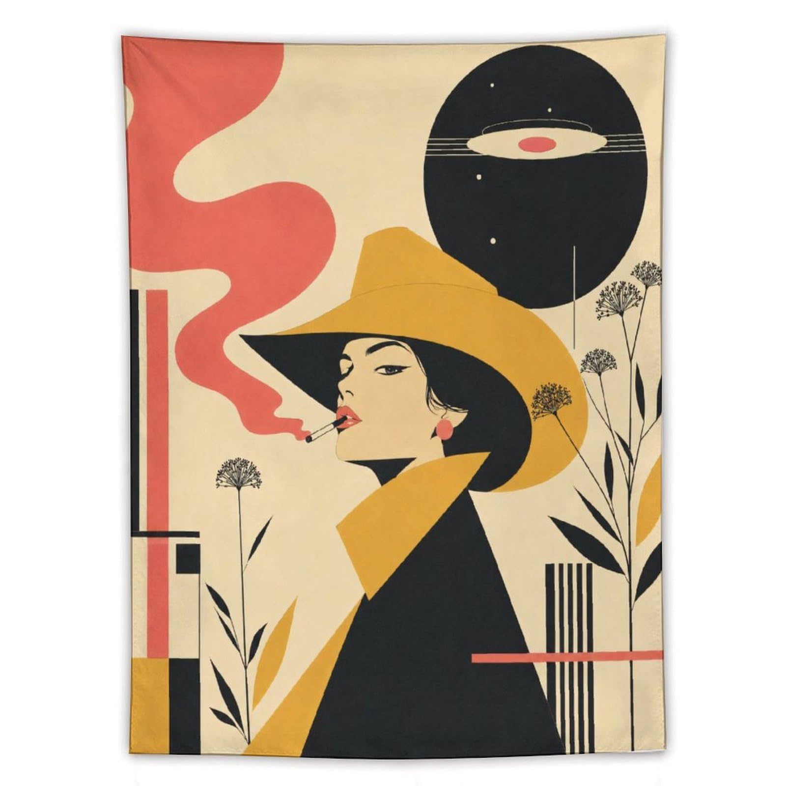 W7C8U2X3 Woman with UFO Wall Tapestry, Pop Art Style, Entryway