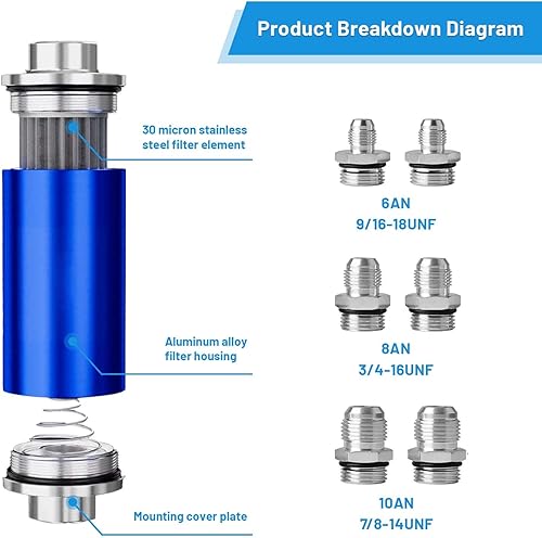 Miniatura 9 de Filtro de combustible de 1.969in, montaje de filtro de combustible en línea de 100 micras con soporte de montaje de aluminio y llave de filtro de
