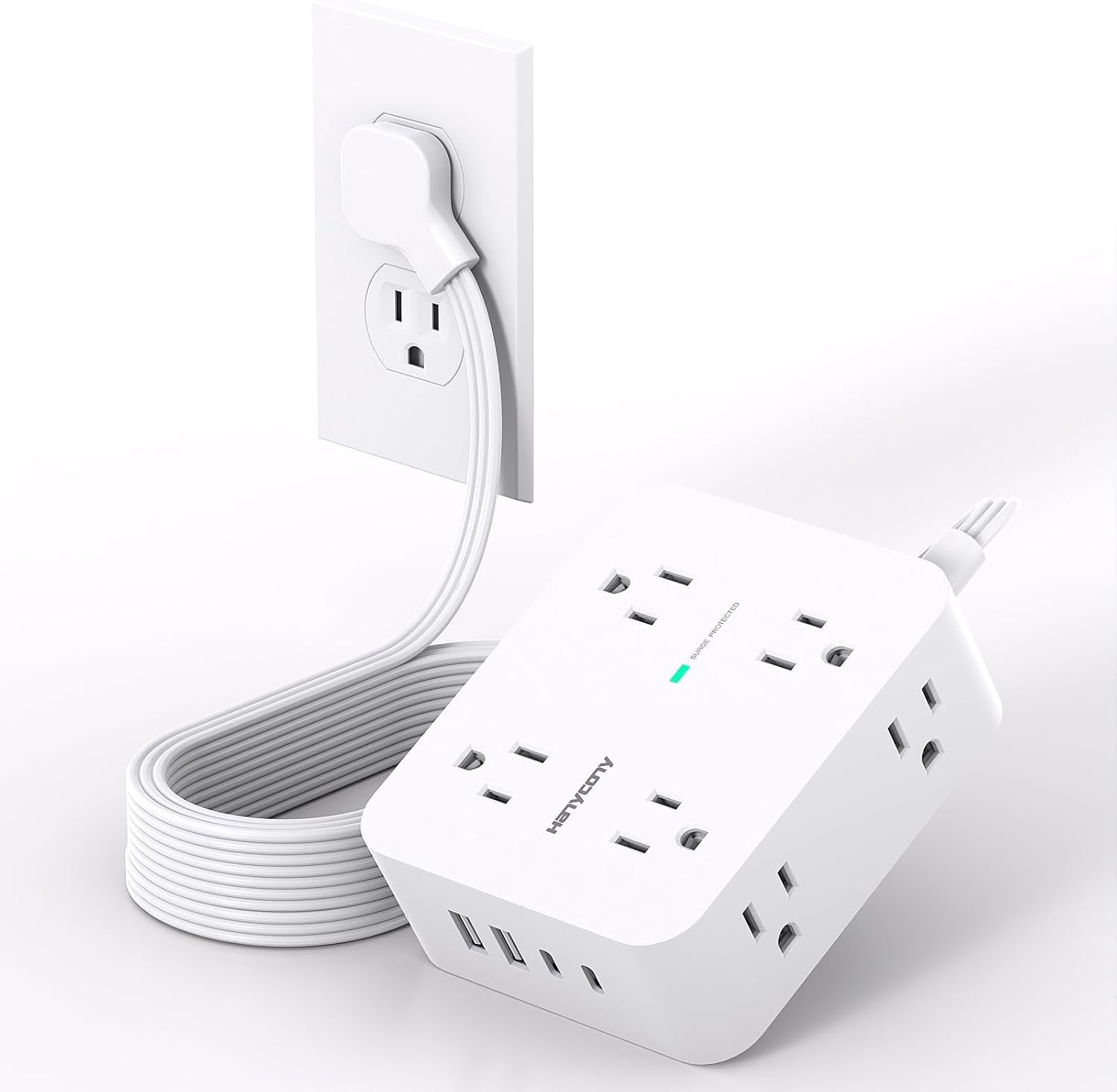 Extension Cord 10 Ft, Ultra Thin Flat Plug Power Strip Surge Protector 10Ft Flat Extension Cord