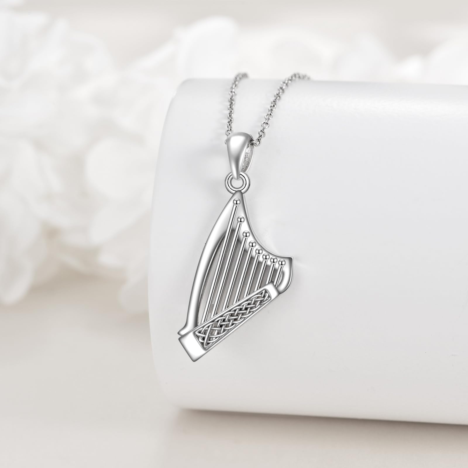 YFN Collana con ciondolo a forma di arpa in argento Sterling con strumento musicale, per uomo e donna, in argento Sterling, senza gemma
