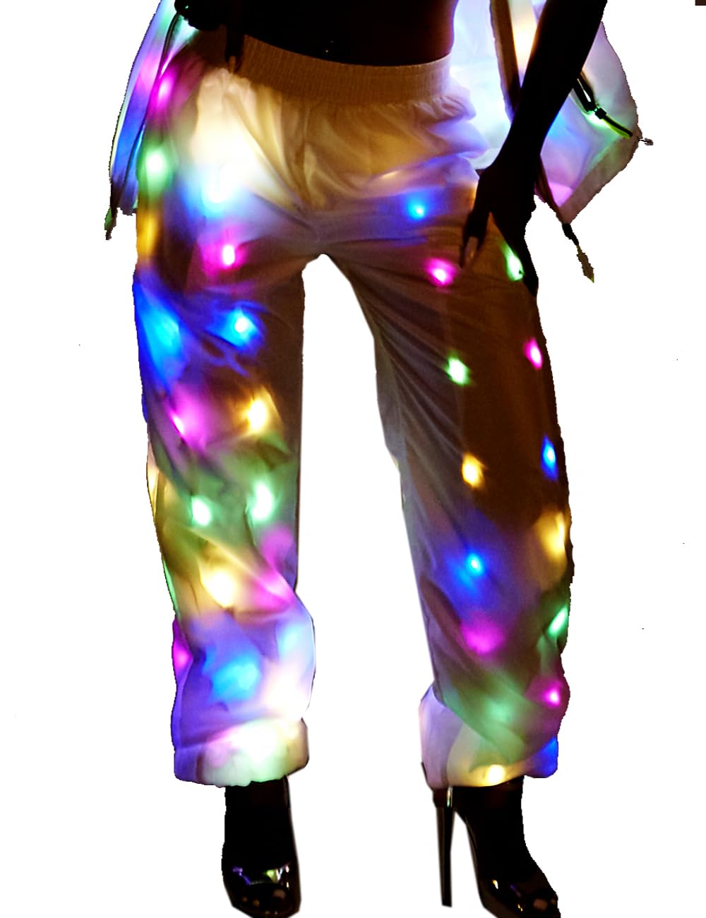 aifuu Mens Womens LED Flash Light Rave Jacket Pants Baseball Hoodies Sport Outwear Party Costume Xmas Fancy Dress (M, Pants)