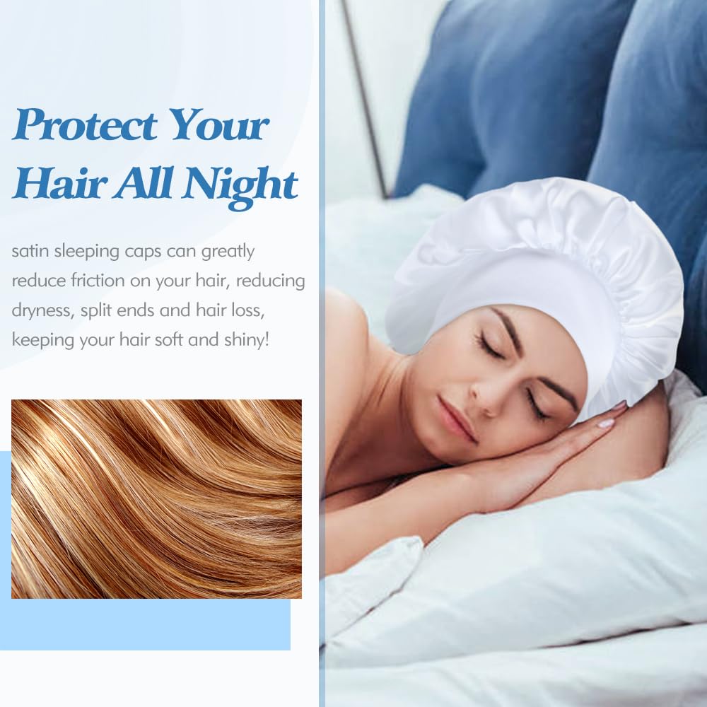 Yoosit 6 Pack Colors Satin Lined Silky Sleeping Bonnets Sleep Caps Curly Long Hair Protector Night Large Adjustable Wide Brim Band Sleep Hats Hair Wraps for Women Men Girl (Neutral Colors) - Image 2