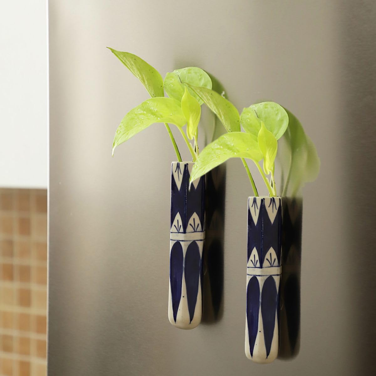 VarEesha Handpainted Ceramic Magnetic Planter Pot for Indoor Plants, Fancy hydroponic Plant Pot with Dual Magnets, Decorative Fridge Planter for Flowers and Money Plants | Blue Pack of 2 (B0CM1DM19Y) Amazon Price History, Amazon Price Tracker