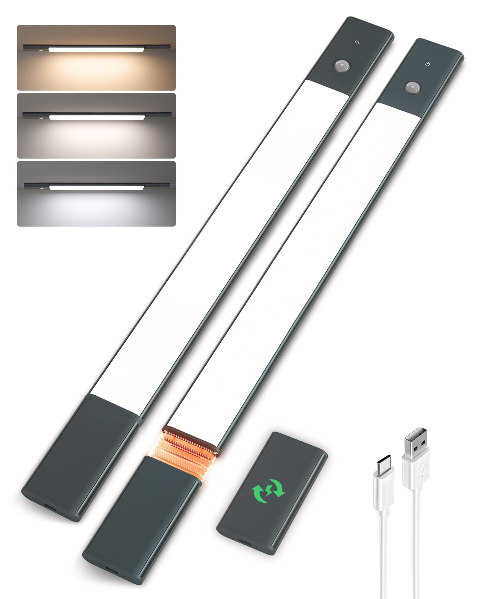 EZVALO Under Cabinet Lighting, 2-Pack Motion Sensor Lights with 3 Detachable Batteries, 76 LED Dimmable Closet Lights, 3 Color Temps, Under Counter Lights for Kitchen, Pantry, Wardrobe
