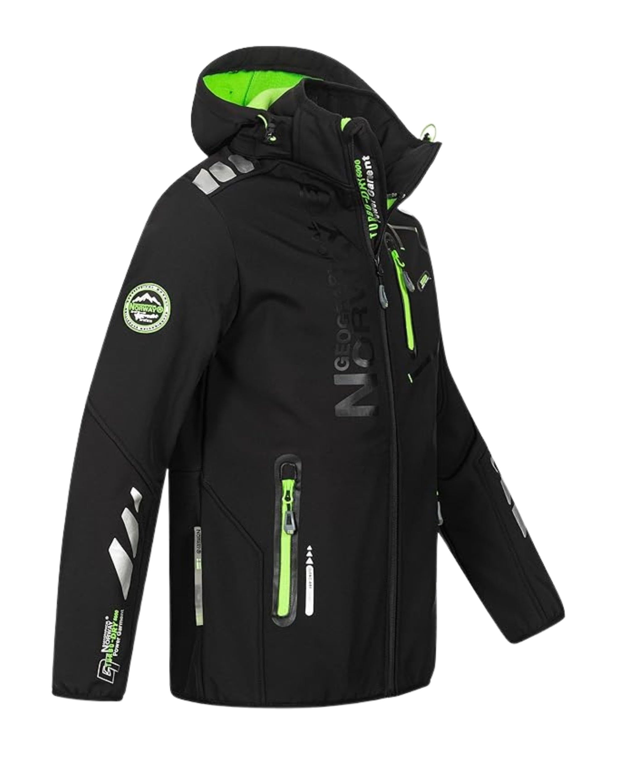 Geographical Norway Vantaa - Giacca sportiva da uomo in Softshell, Nero Verde Fluo