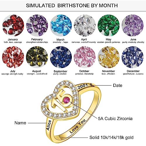 10k 14k 18k Gold Sweet 16 Rings Personalized Sixteen 15th Birthstone Ring Real Sold Gold Name Engraving Ring Birthday Jewelry for Daughter Sister2