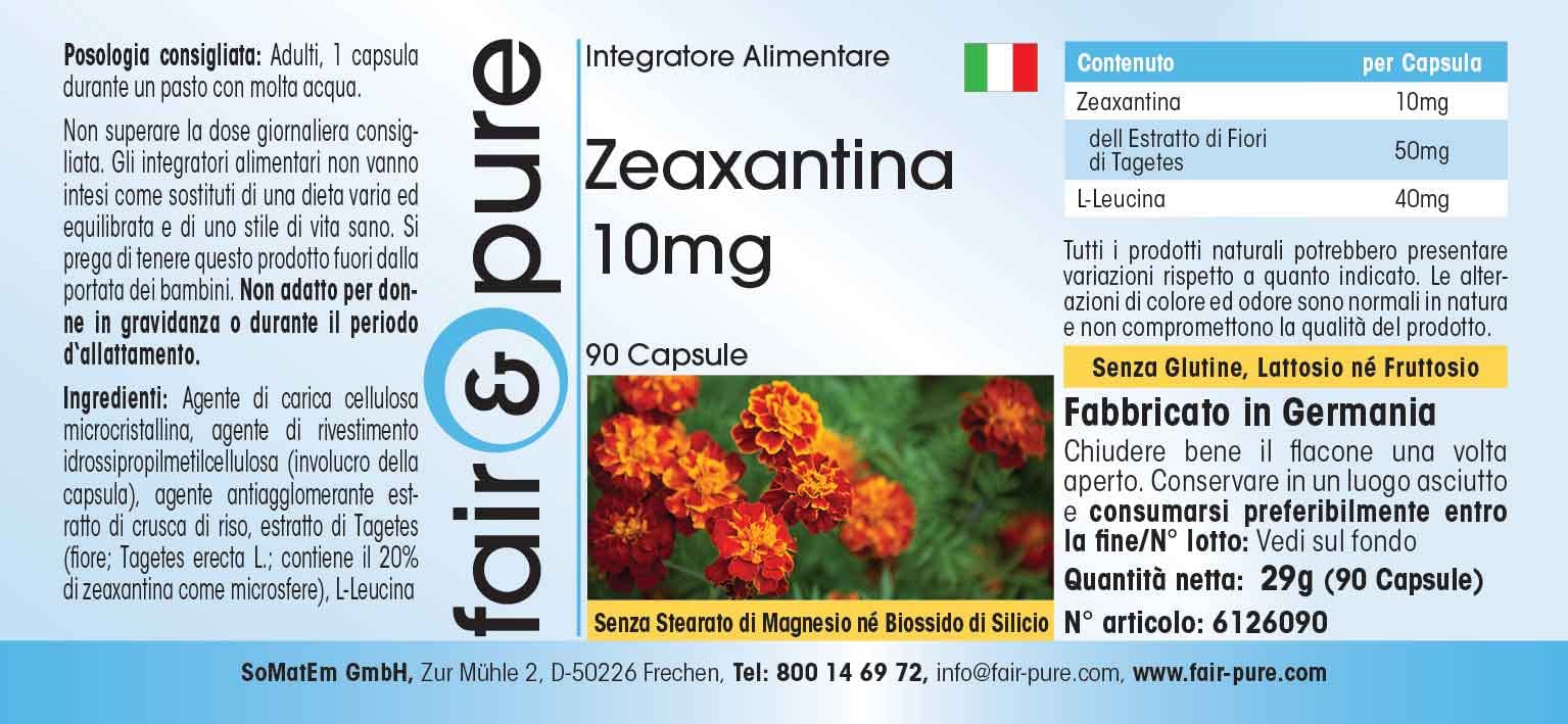 Fair & Pure® - Zeaxantina 10mg - Naturale - da fiore di calendula - Vegan - 90 Capsule