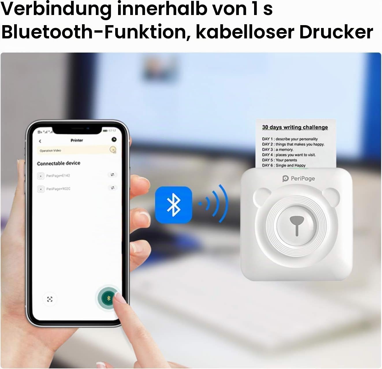 Buyounger Mini Drucker – Thermodrucker für Smartphone, Bluetooth Kleiner Fotodrucker & Sticker Drucker, Kreatives Geschenk für Schüler, Studium, Büro & Zuhause (Thermopapier inklusive)