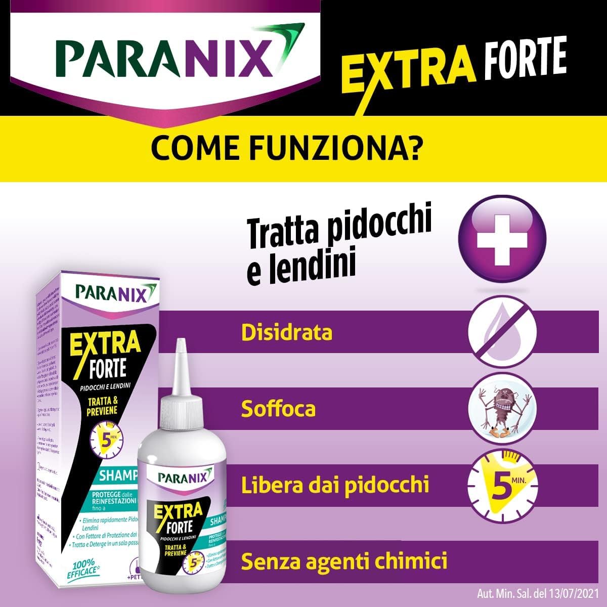 Paranix Shampoo Extra Forte Tratta & Previene Pidocchi e Lendini In 5 Minuti, Multicolore, 200 ml