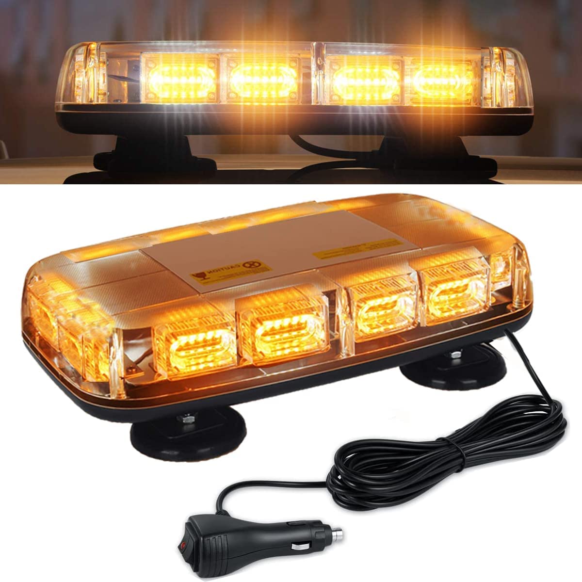 i iwoco 48LED Roof Top Strobe Lights, High Visibility Emergency Safety Warning LED Mini Strobe Light bar with Magnetic Base for 12-24V Snow Plow, Trucks, Construction Vehicles (Amber,12-24V)