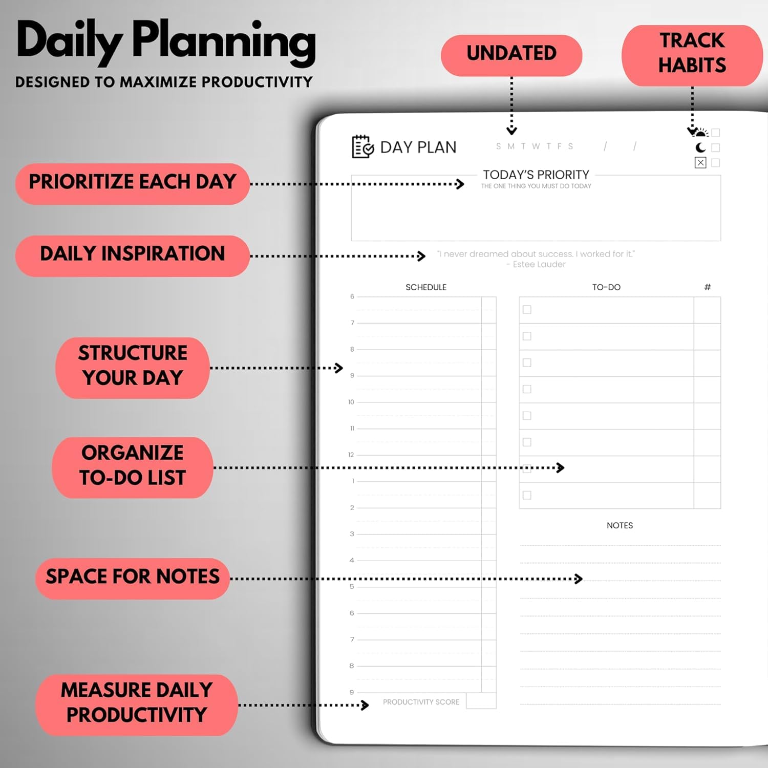 Wyze Planner - Premium Goal Planner per 3 mesi Aumenta la produttività e raggiungi obiettivi personali e aziendali. Agenda giornaliera, settimanale e mensile senza data, formato A5, con calendario