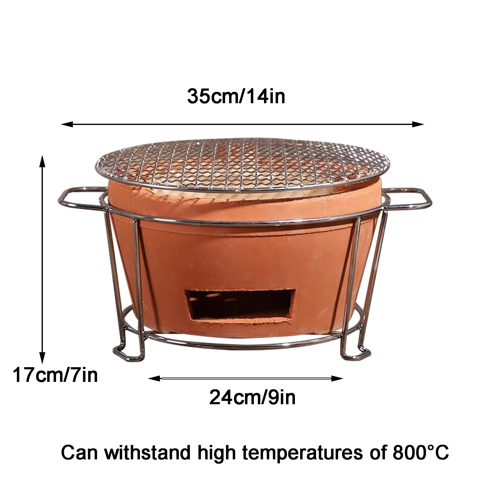 Estufa portátil de carbón de Arcilla roja - Parrilla de sobremesa de 35 cm para Calentar el hogar, Acampar y cocinar - Quemador de carbón Multiusos de cerámica