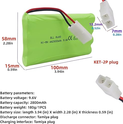 Miniatura 2 de AA 9.6V 2800mAh Batería recargable con enchufe Tamiya y cable de carga USB adecuado para coches de juguete RC, camiones, tanques, vehículos de