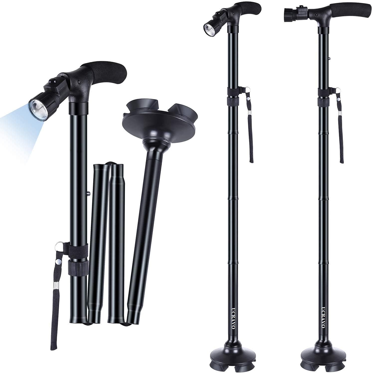 Folding Cane with Led Light- Non-Slip Grip Handle for Men & Women,Collapsible Walking Stick,Adjustable Walking Cane Base for Hiking Camping (Walking Stick)-image-25