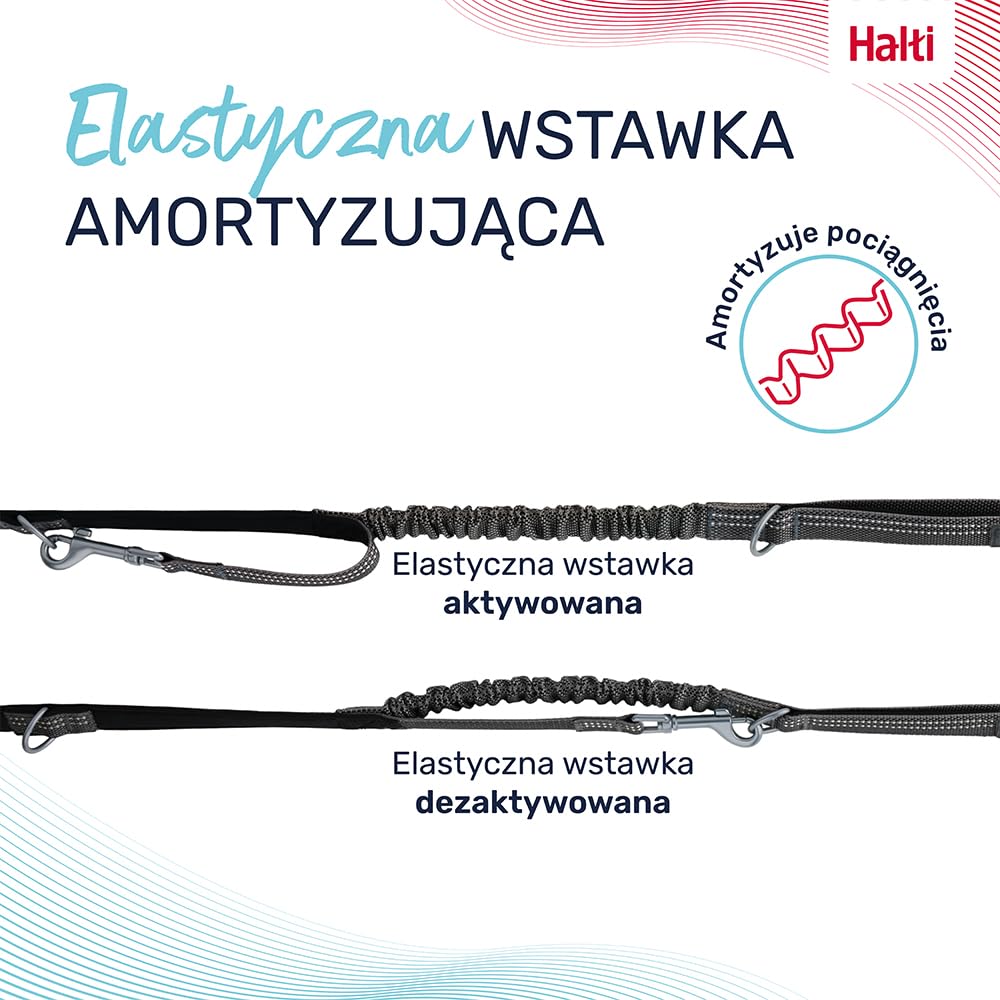 Wielofunkcyjna smycz dla psa Halti Anatomia | Rozmiar L, Szary | Dwustronna smycz amortyzująca, idealna do spacerów i treningów. Wygodny uchwyt, lekka i odblaskowa. Odpowiednia dla szczeniąt