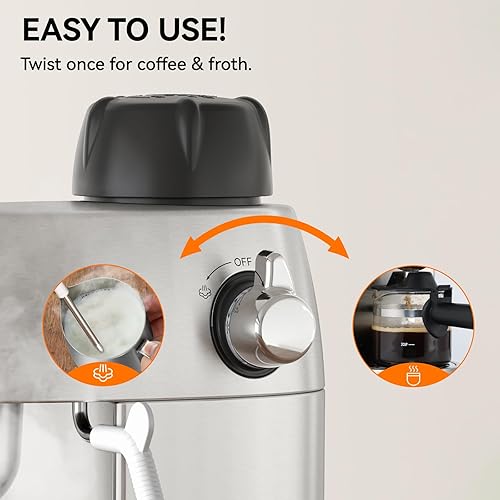 Miniatura 2 de Queyd Máquina de capuchino espresso de 3.5 bar y 4 tazas, máquina de café expreso de acero inoxidable, máquinas expresso compactas para el hogar,