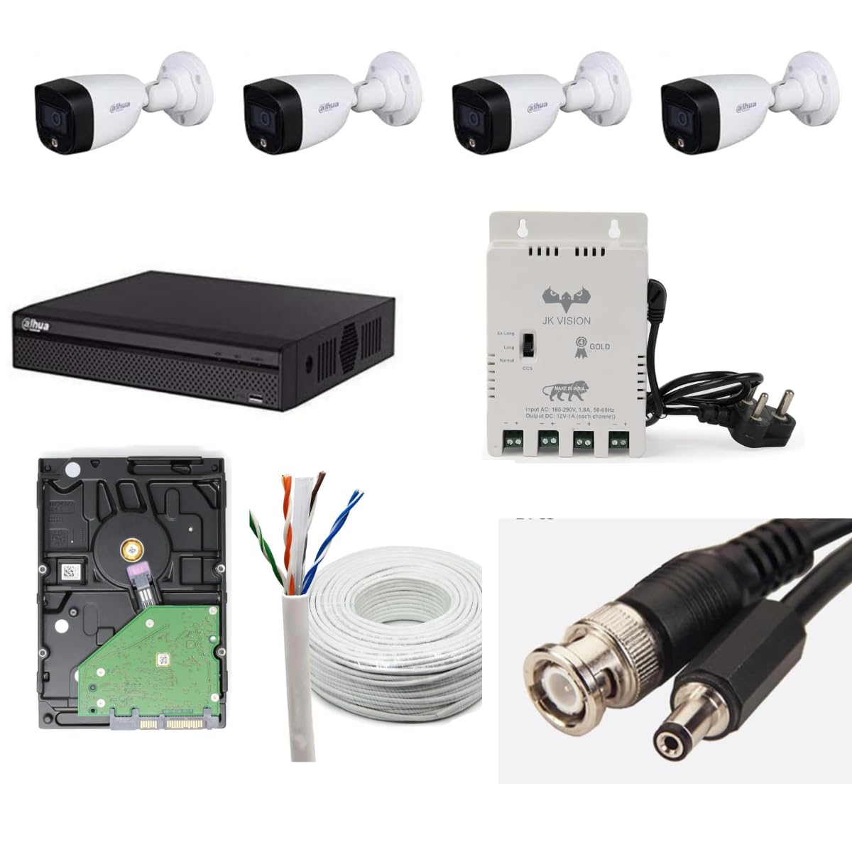 Dahua 2MP with Color HD CCTV Camera Full Set, 4 Bullet, 4 Channel DVR, 4 Channel JK Vision Power Supply, 1TB Hard Disk, 90 Meter Cable, BNC/DC Connector-picture-25