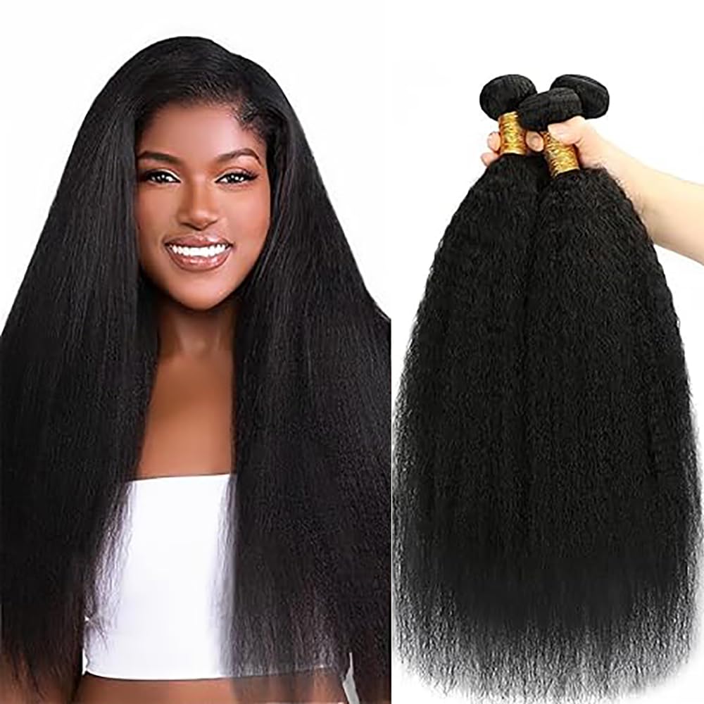 Tissage Naturel Cheveux Humain Naturels Yaki Human Hair Bundles Weave Extensions Double Weft Couleur Natural Black 18 18 18 Pouces