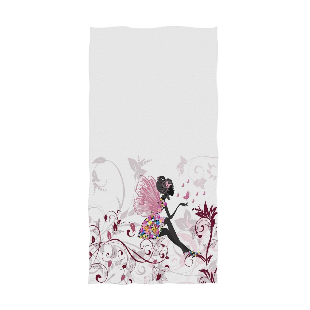 Naanle Magic Flower Fairy with Butterflies Print Soft Absorbent Guest Hand Towels for Bathroom, Hotel, Gym and Spa (16 x 30 Inches,White)