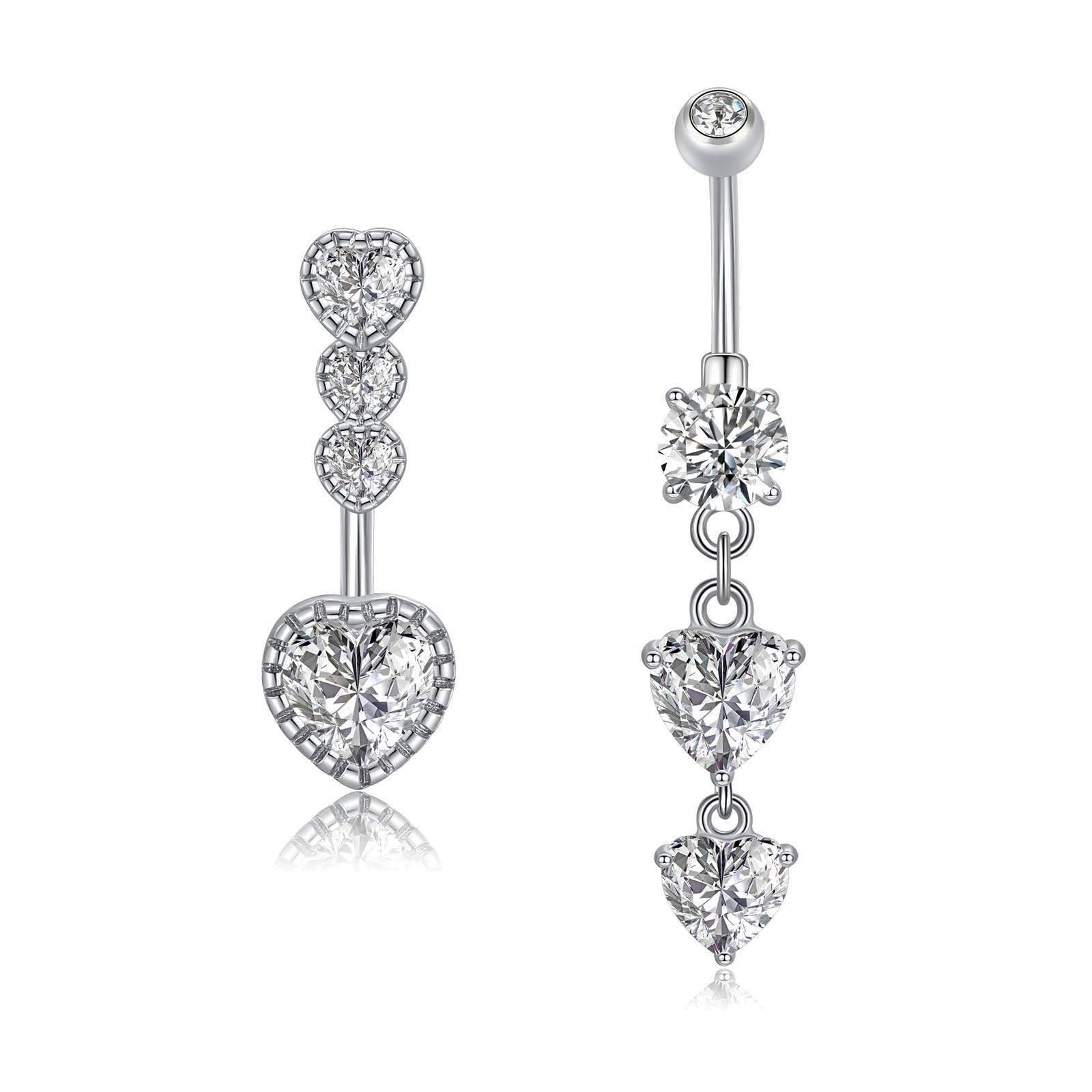 Besyvvin Piercing Ombligo Acero Quirúrgico 14G Piercing De Ombligo Oro Plata Colgante Cz Brillante En Forma De Corazón Anillo Piercing Ombligo Joyas Piercing