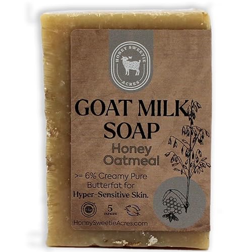 Honey Sweetie Acres Jabón de leche de cabra de avena y miel, jabón corporal totalmente natural, jabón de leche de cabra de 5 onzas, barra de jabón