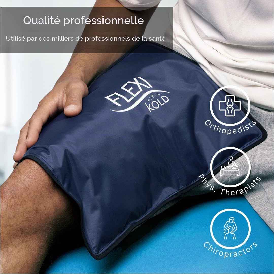 FlexiKold Pack de glace gel (taille standard : 10,5 cm x 14,5 pouces) - deux (2) packs de thérapie par le froid réutilisables (pour douleurs et blessures au genou, épaule, pied, dos, cheville, cou,