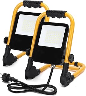 Aigostar Baustrahler LED 2x30W 2700LM LED Arbeitsleuchte mit Stecker, IP65 Wasserdichtes Arbeitsscheinwerfer, für Werkstatt oder Baustelle,Garage, 6500K Kaltes Weißes Licht