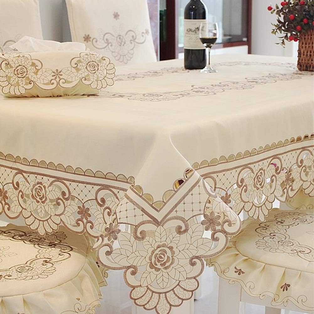 57 Inch X 57 Inch Vintage Embroidered Brown Flower Classic Lace Square Tablecloth, Elegant Cabinet Dining Room Home Decoration Table Cloth Table Cover