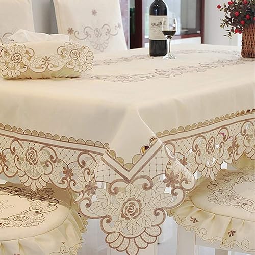 Miniatura 1 de Mantel cuadrado de encaje clásico bordado vintage de 57 x 57 pulgadas, elegante mantel cuadrado de encaje con flores marrones, para armario,