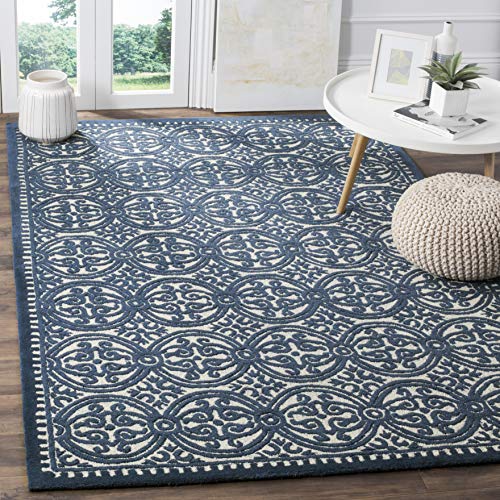 SAFAVIEH Cambridge Collection Area Rug - 5' x 8', Ivory & Navy, Handmade Moroccan Wool, Ideal for High Traffic Areas in Living Room, Bedroom (CAM232B)