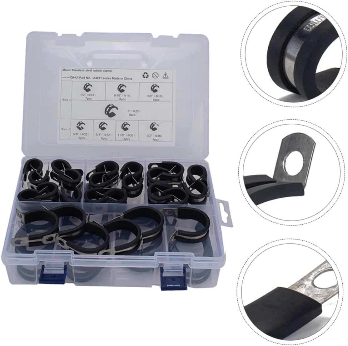 45pcs R-shaped Steel Clamp Wire Clamp Hose Auto Grade Rustproof Oil Resistant