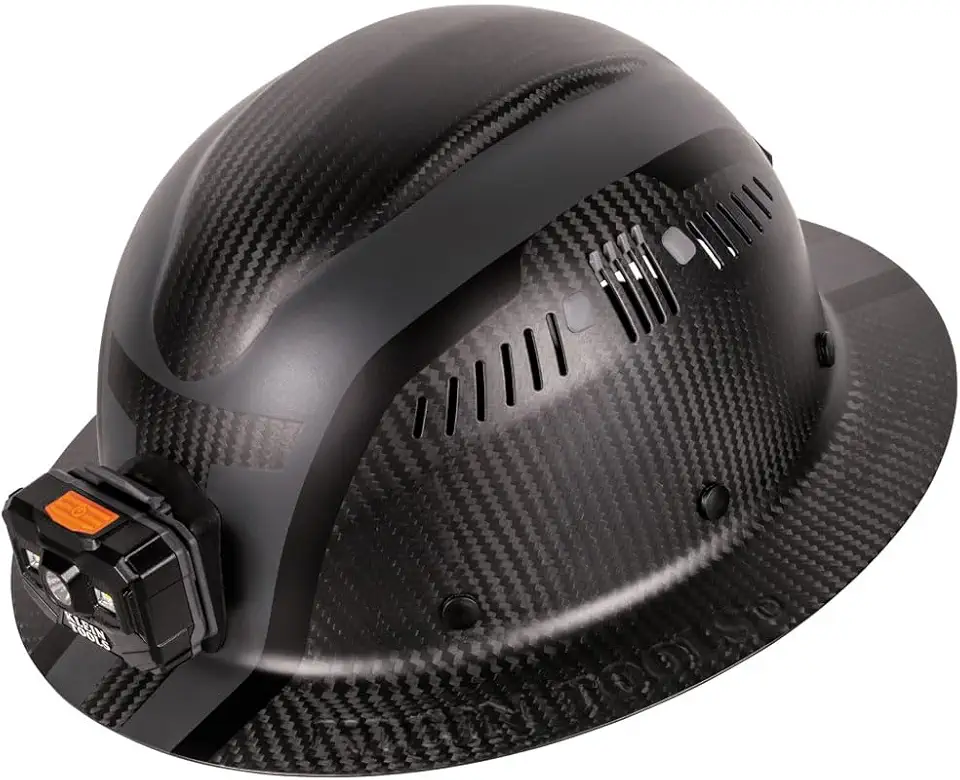 Klein Tools 60514 Hard Hat, K12 Series Carbon Fiber Full Brim, Rechargeable Headlamp, Vented, Class C, Type 1, Spartan