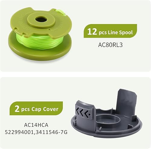 Miniatura 2 de A ANLEOLIFE Carrete de línea trenzada de 0.080 pulgadas #AC80RL3 para recortadoras de hilo con alimentación automática inalámbricas RYOBI de 18v 24v