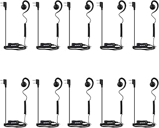 Retevis Swivel Walkie Talkie Headset with Mic 2 Pin, Coil Tube, Compatible RT22 RT21 H-777 RT68 RT22S H-777S Walkie-Talkie, Soft C-Shape Earhook Two Way Radio Headset(10 Pack)